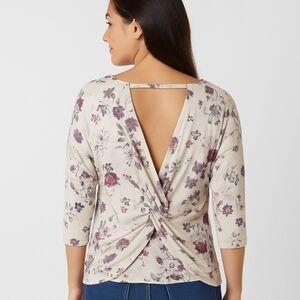 Daytrip Floral Twist Back Keyhole Knit Top XL Buckle Long Sleeve